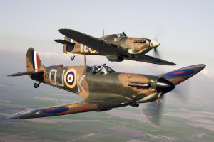 Spitfire P7350, flies alongside Hurricane LF363.